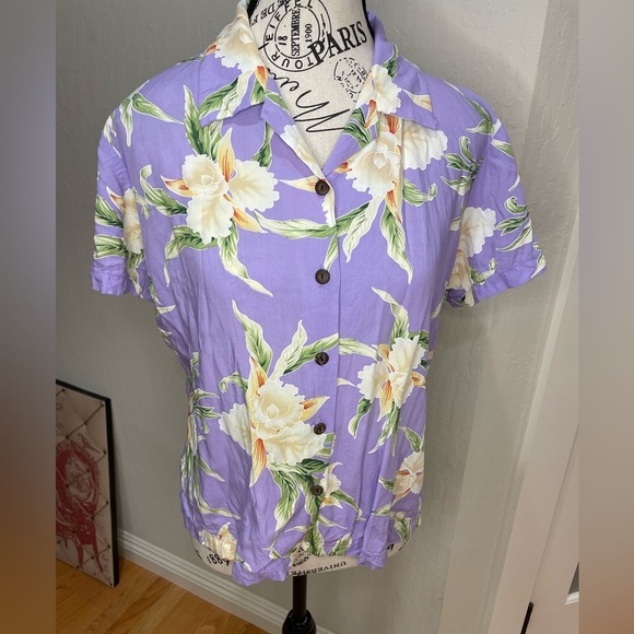 Two Palms made in Hawaii Women’s Hawaiian Floral Purple Shirt - Picture 1 of 10